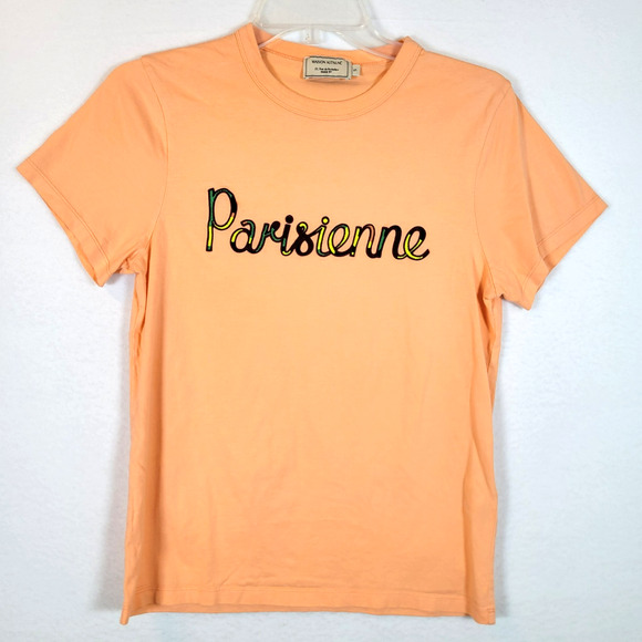 Maison Kitsune Womens Parisienne Crew Neck T-Shirt Top Size Small Orange Beachy - Picture 1 of 8